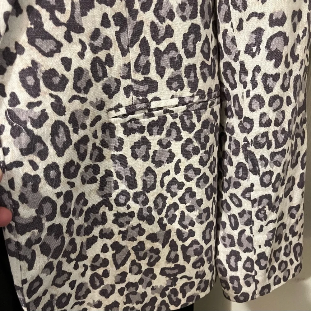 RACHEL ZOE Womens Snow Leopard Print Linen Blend Open Front Blazer Jacket S